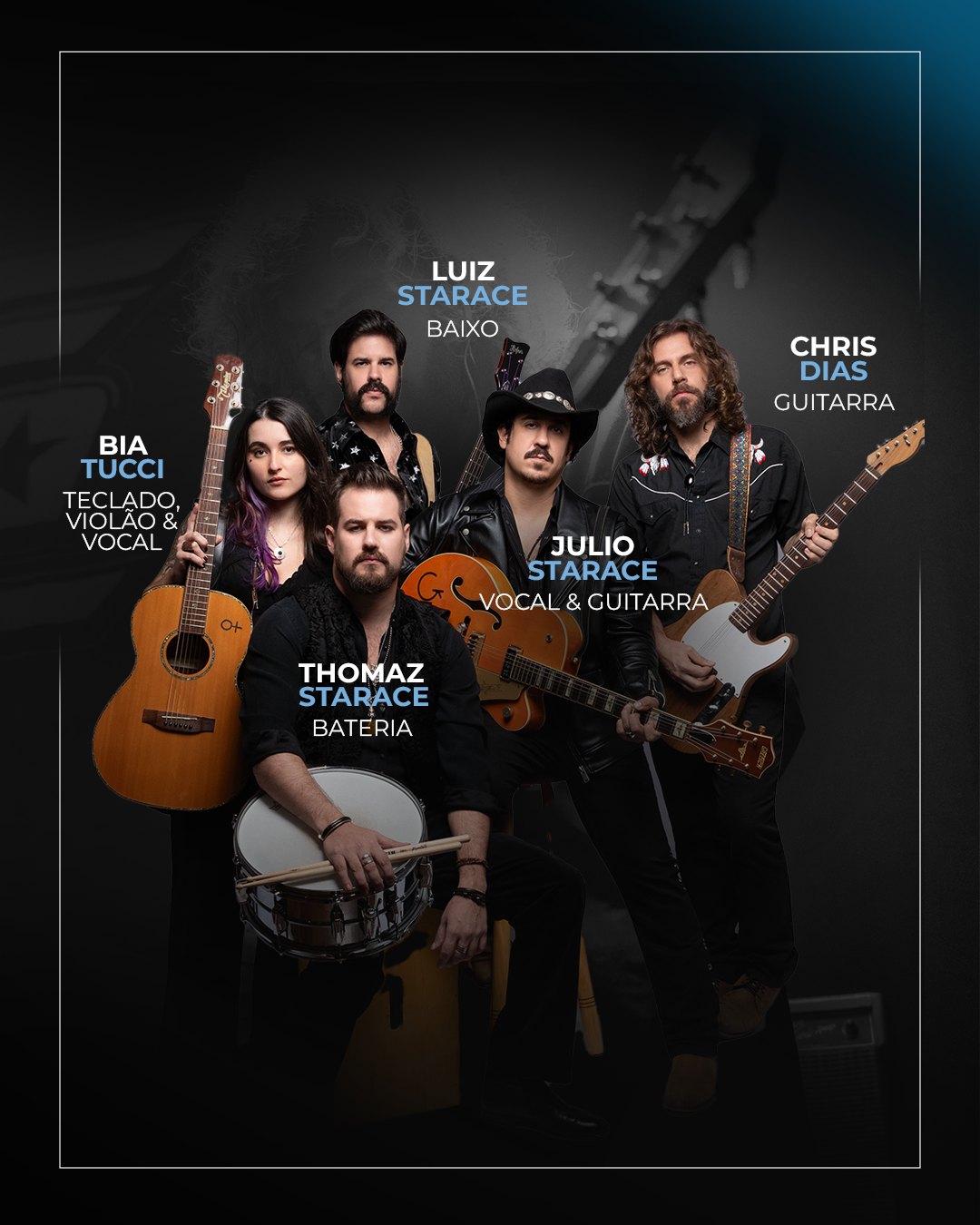 The Band — Bia Tucci (keys, acoustic guitar and vocals), Luiz Starace (bass), Thomaz Starace (drums), Julio Starace (vocals and guitar), Chris Dias (guitar)